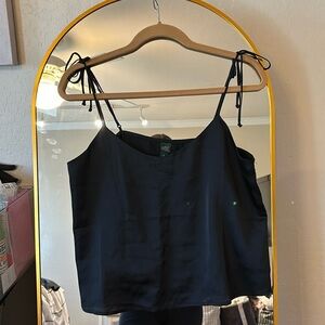 Black silk top with ties on the straps